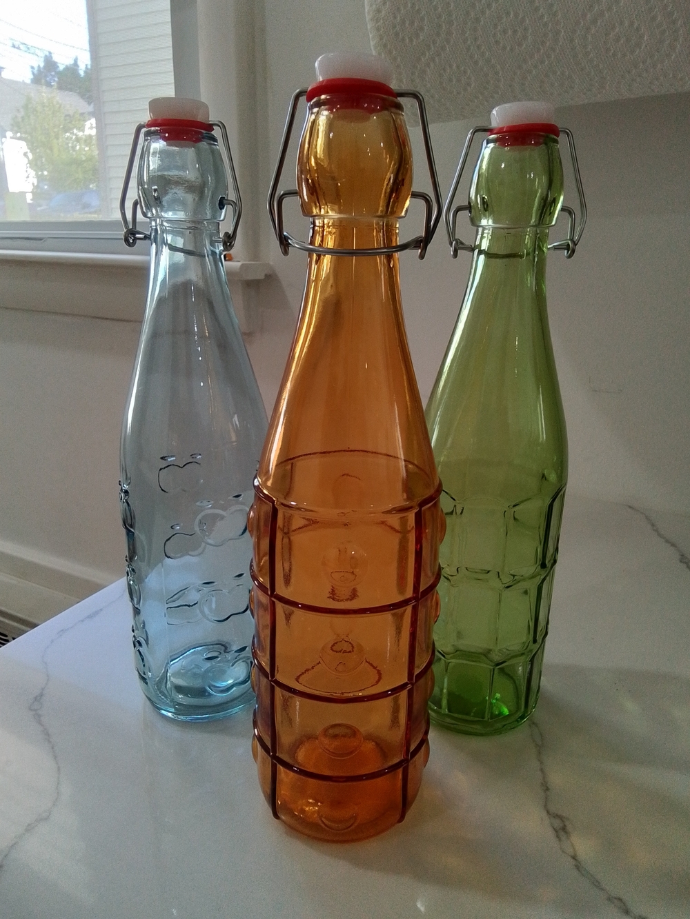 Colored Glass Swing-Top Bottle - Amber, Green, Blue